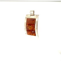 Vintage Sterling Hallmarked Baltic Amber Stone Pave Curve Statement Drop Pendant - £45.74 GBP