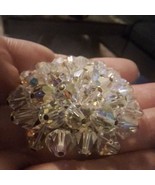 1950s Silver Aurora Borealis Beaded Flower Brooch - $13.50