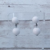 Vintage Screw Back Earrings Retro White Ball Duo Dangle Stamped Japan - $13.99