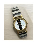 Vintage Gemtime Womens Stretch Watch Black Mother of Pearl Band Striped ... - £21.03 GBP