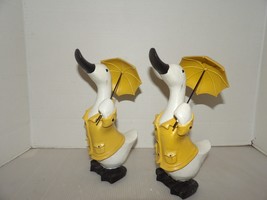 2 Cute Wooden Rainy Day Duck Figurines-Umbrella/Raincoat-10&quot; Tall - £19.89 GBP