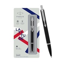 Parker Latitude Matte Black Chrome Trim Ball Pen| Ink Color - Blue Elite - £9.87 GBP