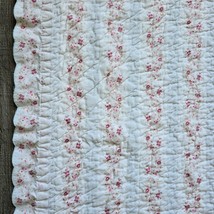 Vintage Simply Shabby Chic Quilt Twin Pink Rose Floral Blue Stripe Cottagecore - £93.32 GBP