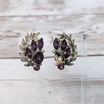 Vintage Clip On Earrings Large Statement with Purple Gems - One Missing - £9.25 GBP