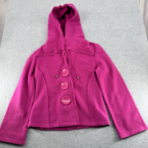 Vintage 1990s Boiled Wool Hooded Jacket Magenta Fuchsia Button Front Sma... - $84.14