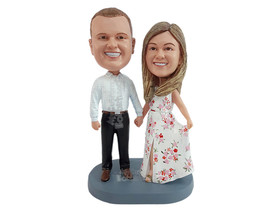 Custom Bobblehead Dazzling couple wearing gorgeous spring outfit holding hands - - £119.56 GBP