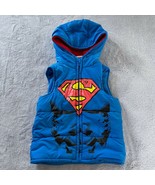 Superman Hooded Puffer Vest Jacket Blue Red Fleece Lined Full Zip Boys S... - £14.79 GBP