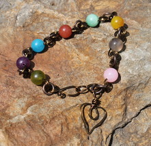 Beautiful Gemstone Bracelet Copper Wire Wrapped Heart Swirl Link Quartz Beads - £16.30 GBP