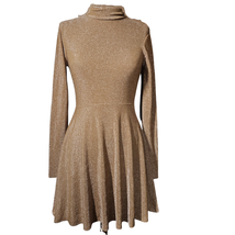 Tan Metallic Mock Neck Long Sleeve Dress Size XS - £19.47 GBP
