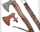 Custom Handmade Damascus Steel Bowie Hunting Axe Rose Wood Handle with P... - £99.72 GBP