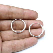 Simple plain Pair Earrings Sterling Silver Small hinged Hoop for Girls - £30.39 GBP