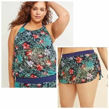 Lane Bryant Cacique Swim Blouson No-Wire Swim Tankini + Swim Skirt Tropical 18 - £44.81 GBP