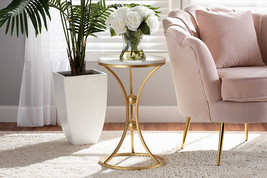 Dylin Gold Finished Metal End Table w/Marble Tabletop - $2,358.84 MXN