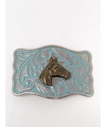 Rare Vintage Horse Head Western Belt Buckle 2.5&quot; x 3.5&quot; Turquoise, Silve... - $19.34