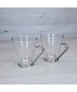 Vintage Vitrosax Set of 2 Glass Coffee Cups Mugs w Chrome Handle Base Italy - $19.39