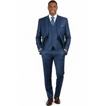 Mens Vitali Three Piece Suit Vested Sheen Sharkskin Business M3090 Ink blue image 5