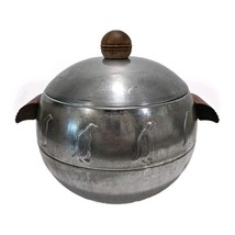 Vintage 1950s West Bend Penguin Hot Cold Ice Bucket Server Chrome Wood Handles - $19.75