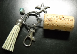 Sonoma Key Chain Signature Select Wine Cork with Clip Tassel and Metal Starfish - £6.28 GBP