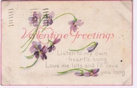 Greeting Postcard Valentine&#39;s Day Heart&#39;s Song Love Lots Long 1917 - £1.73 GBP