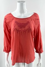 Vintage America Top Size Small Coral Pink Embroidered Eyelet Boho Blouse Womens - £11.94 GBP