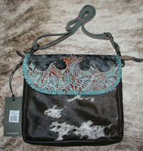 Myra Bag #3826 Turquoise Fleurs Embossed Leather, Hairon 9.5&quot;x1.5&quot;x9&quot; Crossbody - £47.69 GBP