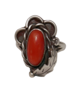 Sterling Silver Red Coral Ring Size 7.5 - $935.81 MXN