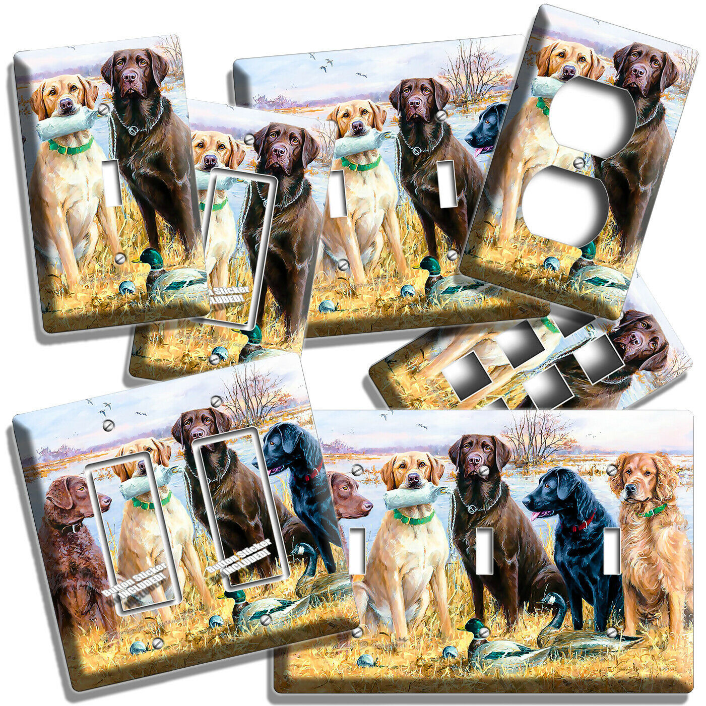 LABRADOR DOGS HUNTING WILD DUCKS AT LAKE LIGHT SWITCH OUTLET WALL PLATE HD DECOR