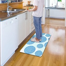 Kitchen Rugs and Mats Cushioned Anti Fatigue One Piece, Modern Blue Dahlia Flowe - £31.00 GBP