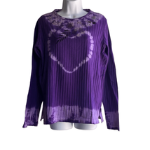 Sheesh Womens XL Tie Dye Knit Top Purple White Heart Embroidered Necklin... - £17.18 GBP