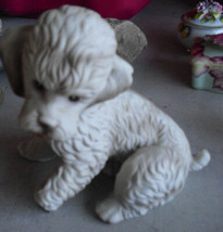 CUTE Vintage 1970s Arnart Porcelain Sitting White Dog Figurine  7&quot; Tall - £26.11 GBP