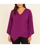 Women&#39;s Plum Chiffon Sleeve Ribbed Asymmetrical Hem Tunic Blouse - $365.18 MXN