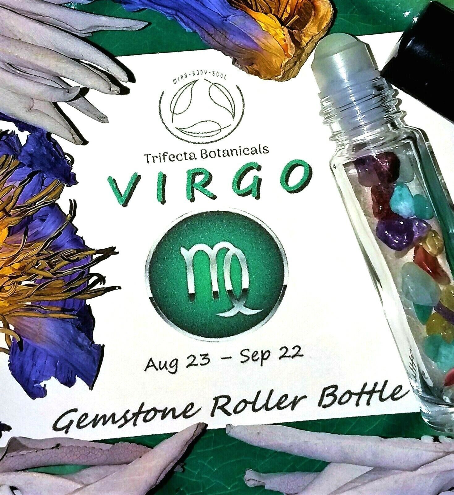 Primary image for VIRGO Roller Bottle Crystal Set for Essential Oil Astrology Wicca Gift