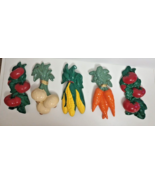5 Vtg Hand Painted Ceramic Fruit Veggies Wall Hanging Carrots Corn Onion... - £22.02 GBP