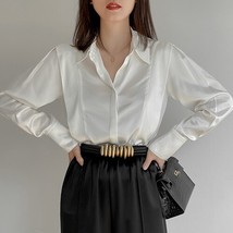 Stylish Lapel Shirt Women 2022 Spring Summer White Fashion Work Long Sleeve Slim - £135.05 GBP