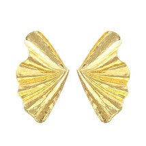 ZA Metallic Gold-color Scalloped Pleated Leaf Earrings Women&#39;s Exaggerated Pop S - £7.60 GBP