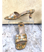 Stuart Weitzman Metallic Croc Tortoise Leather Shoe Sandal 7.5 Gold Yell... - $53.96
