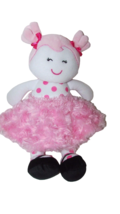 Baby Starters Plush Baby Doll Pink polka dots swirl dress pink hair blac... - $9.43