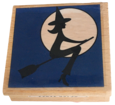 Hampton Art Rubber Stamp Halloween Witch on Broom Silhouette Moon Card Making - £4.00 GBP
