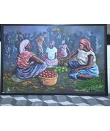 Kasongo African Artist, Vtg Oil Painting Tribal African Market Women, 59 x 89 cm - $225.40