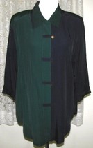 Dark Green &amp; Navy Blue Poly Blouse Size 12 S.L. Fashions - £11.84 GBP