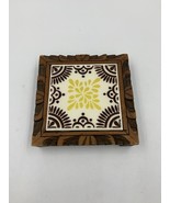 Vintage DAL TILE Mexico Ceramic Tile Wood Frame Trivet Footed Yellow Brown - $298.32 MXN