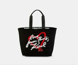 New Karl Lagerfeld Paris Kristen Shopper Bag Black Canvas Tote Handbag Black Red - £50.60 GBP