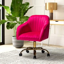 HULALA HOME Velvet Home Office Desk Chair, Modern Cute, Gold Base, Fushia - £196.97 GBP