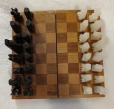 Vintage - Antique Handmade Onyx Mexican Chess Set In Wooden Case - Very Rare - £102.29 GBP