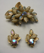 Vintage Celebrity 3&quot; Brooch Matching Clip Earrings Molded Navarette Ston... - $1,217.22 MXN