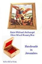 Saint Michael Olive Wood Jerusalem keepsake Rosary box San Miguel arcángel - £15.44 GBP