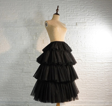 Black Layered Tulle Skirt Outfit Women Plus Size Ruffle Tulle Skirt image 4