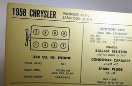 1958 Chrysler Windstar LC1-L Saratoga LC2-M Sun Electric Car Specs Sheet Chart - $13.09