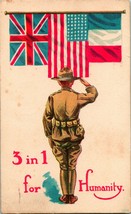 Vtg Postcard WWI 1918 3 in 1 For Humanity Patriotic Soldier at Attention - £29.39 GBP