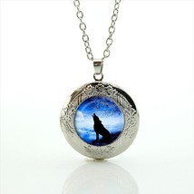 Silhouette Wolf Howl Cabochon LOCKET Pendant Silver Chain Necklace USA Ship #32 - £11.94 GBP